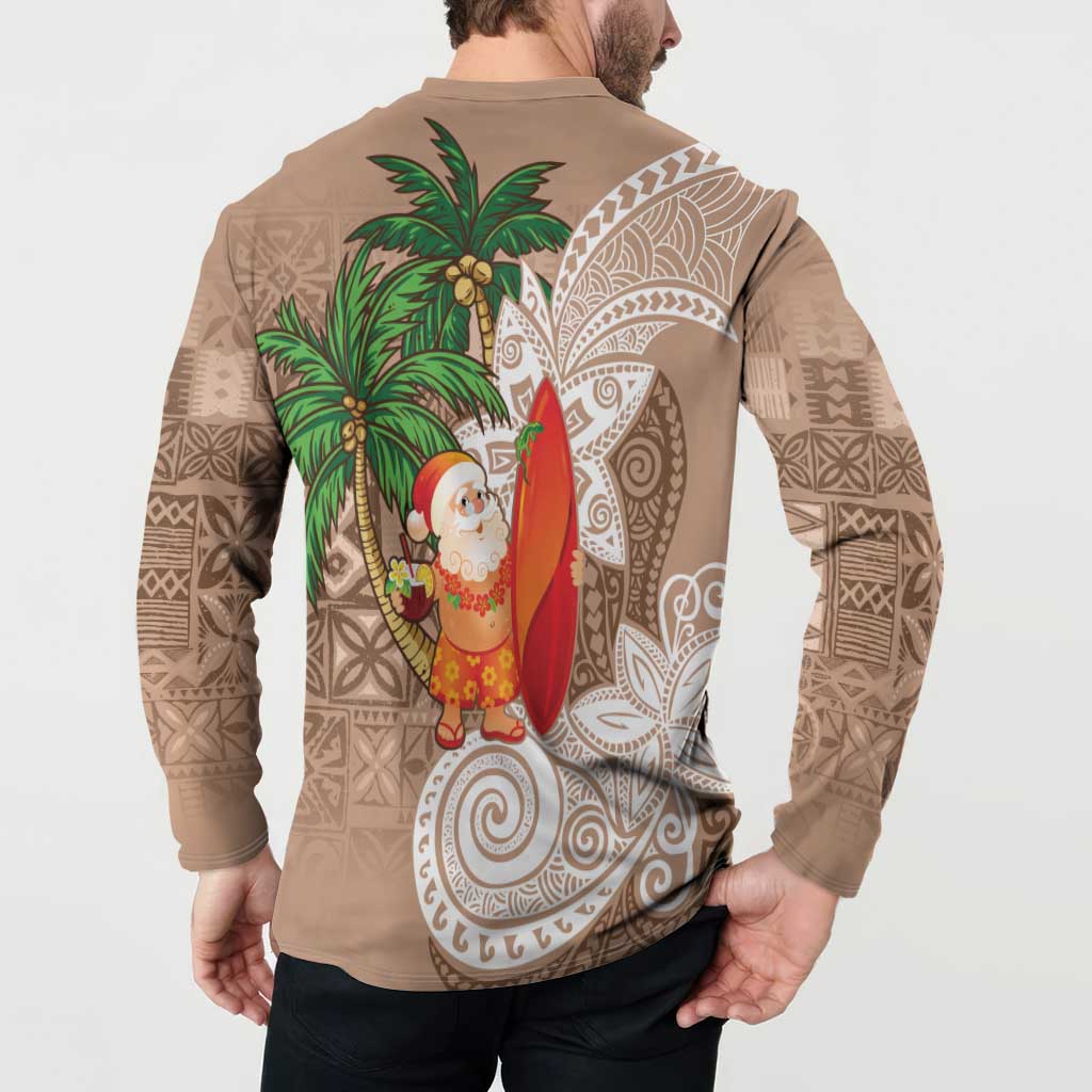 Polynesian Button Sweatshirt Tropical Santa - Plumeria Beige Vintage LT7 - Polynesian Pride