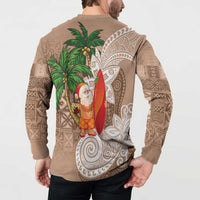 Polynesian Button Sweatshirt Tropical Santa - Plumeria Beige Vintage LT7 - Polynesian Pride