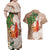 Polynesian Couples Matching Off Shoulder Maxi Dress and Hawaiian Shirt Tropical Santa - Plumeria Beige Vintage