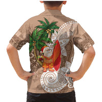 Polynesian Family Matching Mermaid Dress and Hawaiian Shirt Tropical Santa - Plumeria Beige Vintage