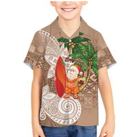 Polynesian Family Matching Mermaid Dress and Hawaiian Shirt Tropical Santa - Plumeria Beige Vintage