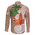 Polynesian Family Matching Off The Shoulder Long Sleeve Dress and Hawaiian Shirt Tropical Santa - Plumeria Beige Vintage