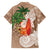 Polynesian Family Matching Off Shoulder Short Dress and Hawaiian Shirt Tropical Santa - Plumeria Beige Vintage