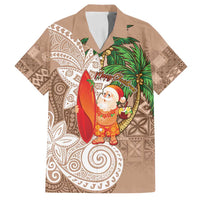 Polynesian Family Matching Puletasi and Hawaiian Shirt Tropical Santa - Plumeria Beige Vintage