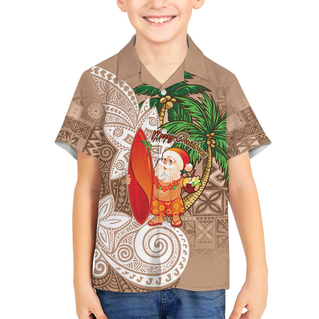 Polynesian Family Matching Puletasi and Hawaiian Shirt Tropical Santa - Plumeria Beige Vintage