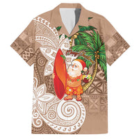Polynesian Family Matching Short Sleeve Bodycon Dress and Hawaiian Shirt Tropical Santa - Plumeria Beige Vintage