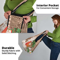 Polynesian Grocery Bag Tropical Santa - Plumeria Beige Vintage