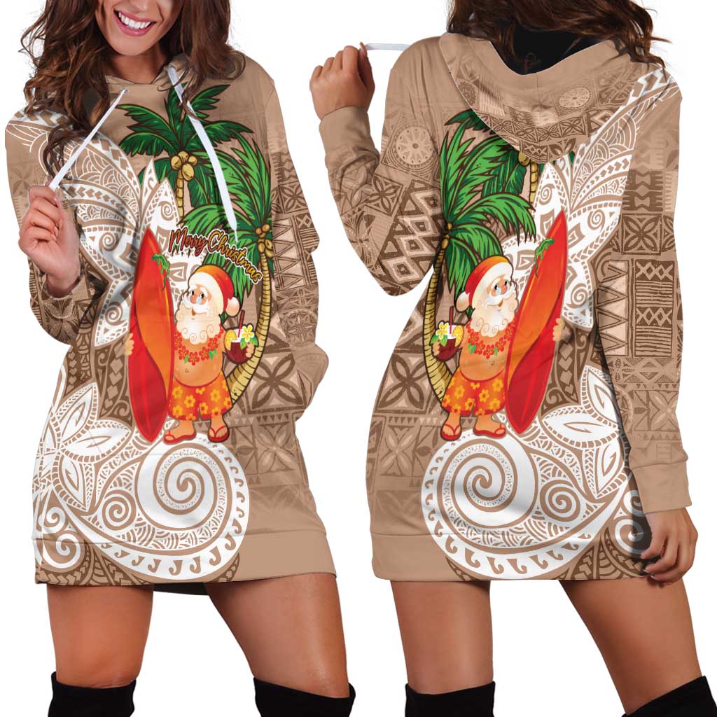 Polynesian Hoodie Dress Tropical Santa - Plumeria Beige Vintage LT7 - Polynesian Pride
