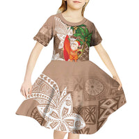 Polynesian Kid Short Sleeve Dress Tropical Santa - Plumeria Beige Vintage