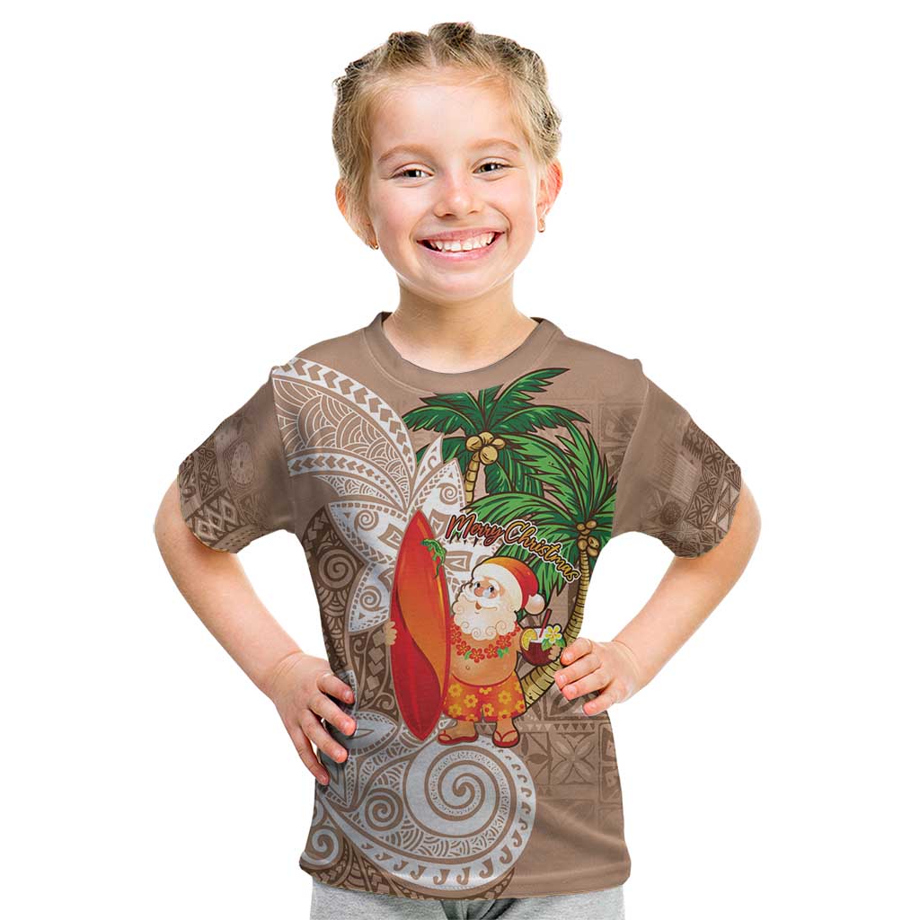 Polynesian Kid T Shirt Tropical Santa - Plumeria Beige Vintage