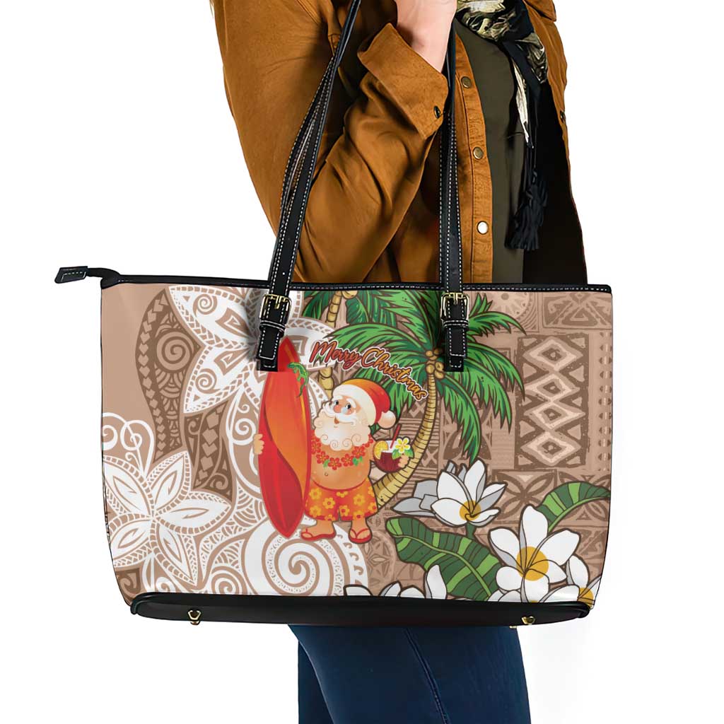 Polynesian Leather Tote Bag Tropical Santa - Plumeria Beige Vintage LT7 - Polynesian Pride