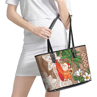Polynesian Leather Tote Bag Tropical Santa - Plumeria Beige Vintage LT7 - Polynesian Pride