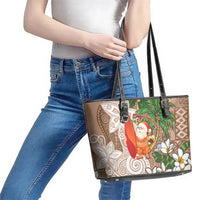 Polynesian Leather Tote Bag Tropical Santa - Plumeria Beige Vintage LT7 - Polynesian Pride