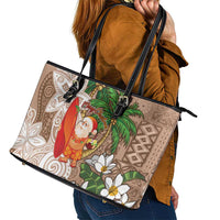Polynesian Leather Tote Bag Tropical Santa - Plumeria Beige Vintage LT7 - Polynesian Pride