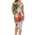 Polynesian Long Sleeve Bodycon Dress Tropical Santa - Plumeria Beige Vintage