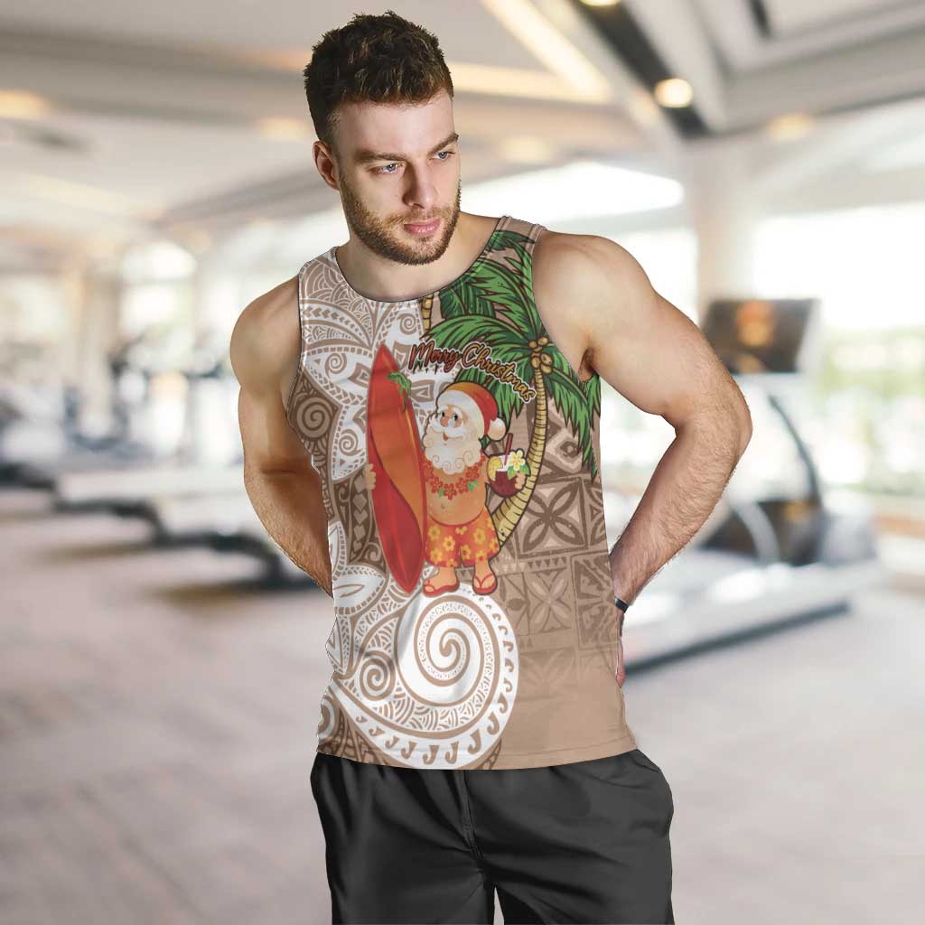 Polynesian Men Tank Top Tropical Santa - Plumeria Beige Vintage LT7 Beige - Polynesian Pride