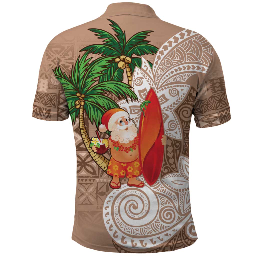 Polynesian Polo Shirt Tropical Santa - Plumeria Beige Vintage