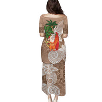 Polynesian Puletasi Tropical Santa - Plumeria Beige Vintage LT7 - Polynesian Pride