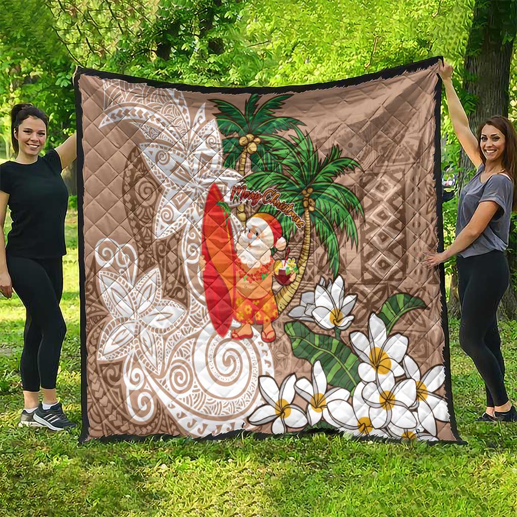 Polynesian Quilt Tropical Santa - Plumeria Beige Vintage