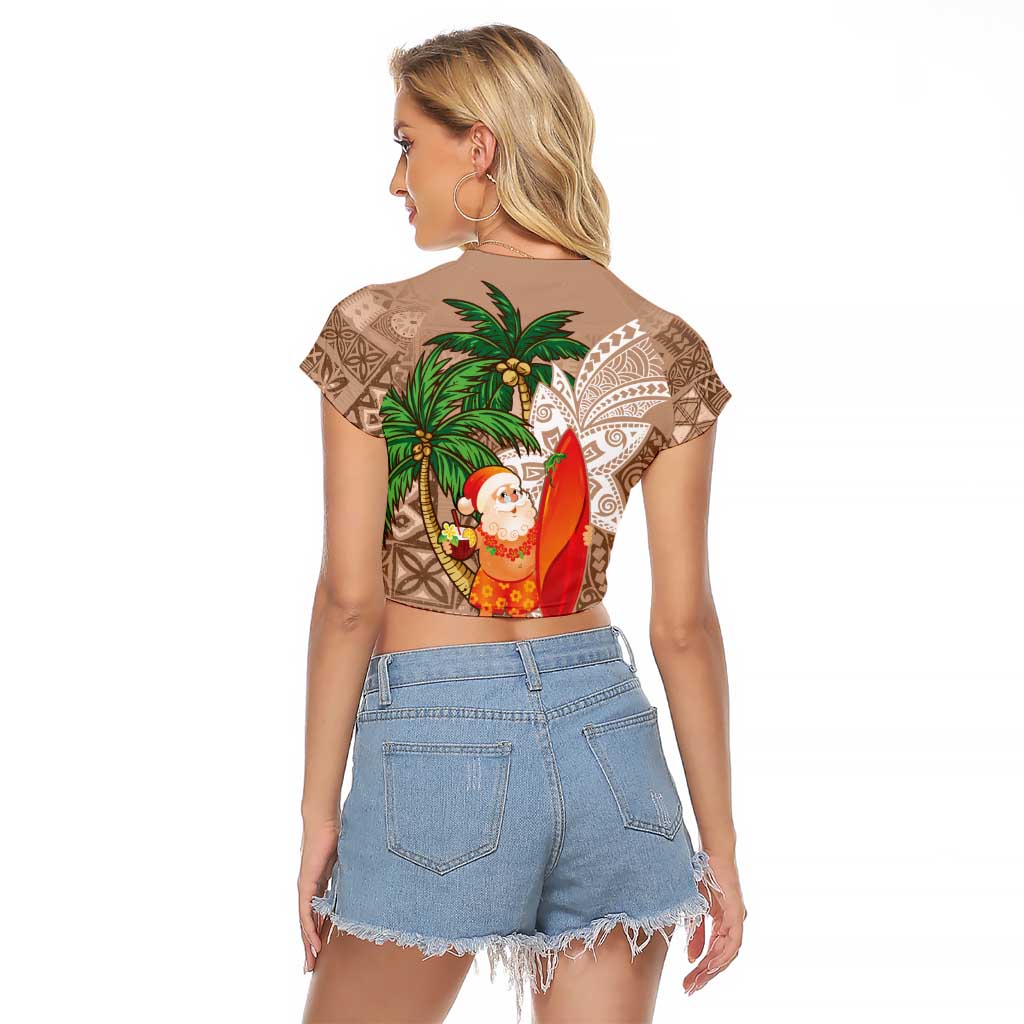 Polynesian Raglan Cropped T Shirt Tropical Santa - Plumeria Beige Vintage LT7 - Polynesian Pride