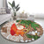 Polynesian Round Carpet Tropical Santa - Plumeria Beige Vintage