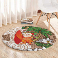 Polynesian Round Carpet Tropical Santa - Plumeria Beige Vintage