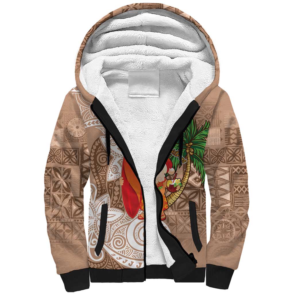 Polynesian Sherpa Hoodie Tropical Santa - Plumeria Beige Vintage LT7 Unisex Beige - Polynesian Pride