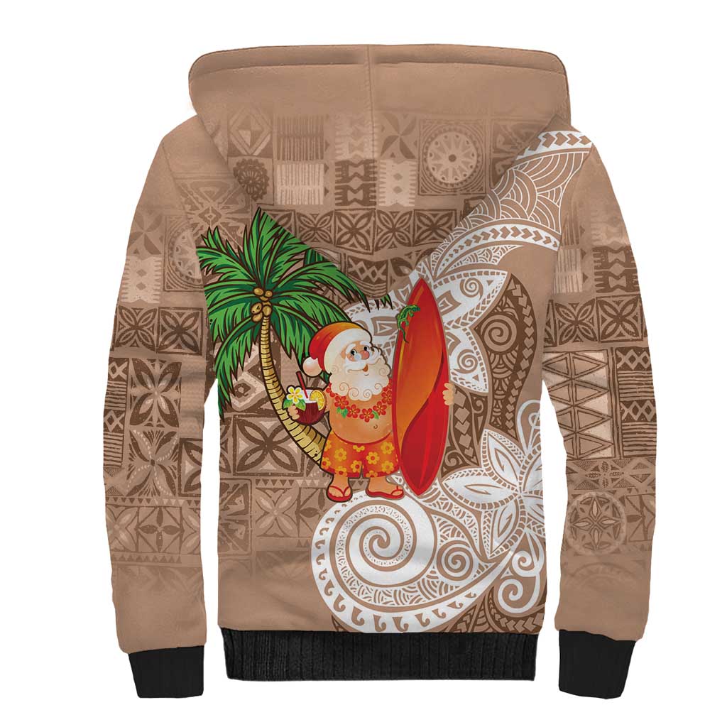 Polynesian Sherpa Hoodie Tropical Santa - Plumeria Beige Vintage LT7 - Polynesian Pride