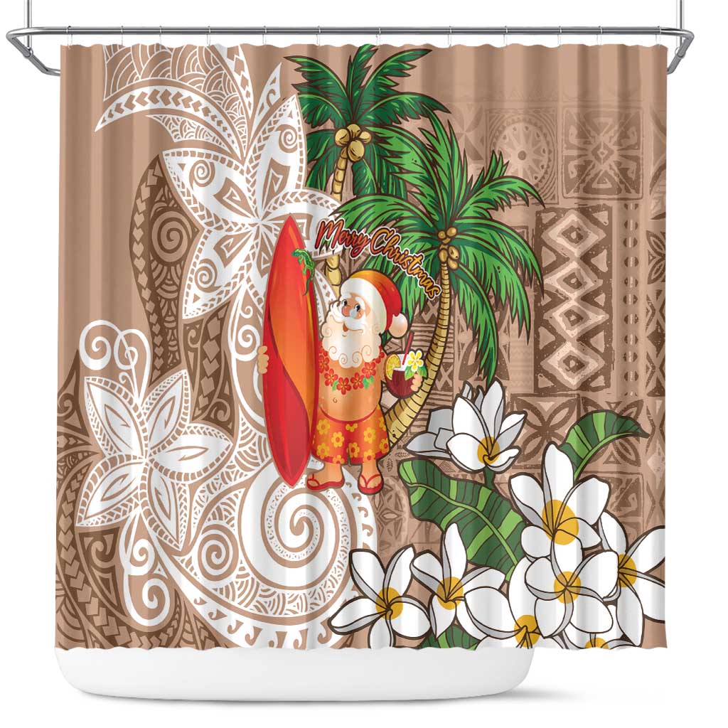 Polynesian Shower Curtain Tropical Santa - Plumeria Beige Vintage