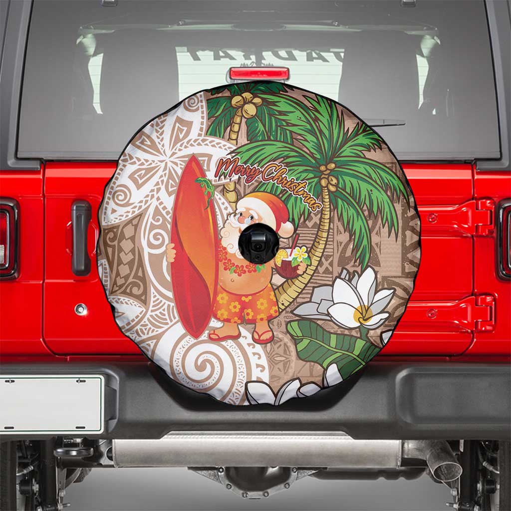 Polynesian Spare Tire Cover Tropical Santa - Plumeria Beige Vintage LT7 - Polynesian Pride