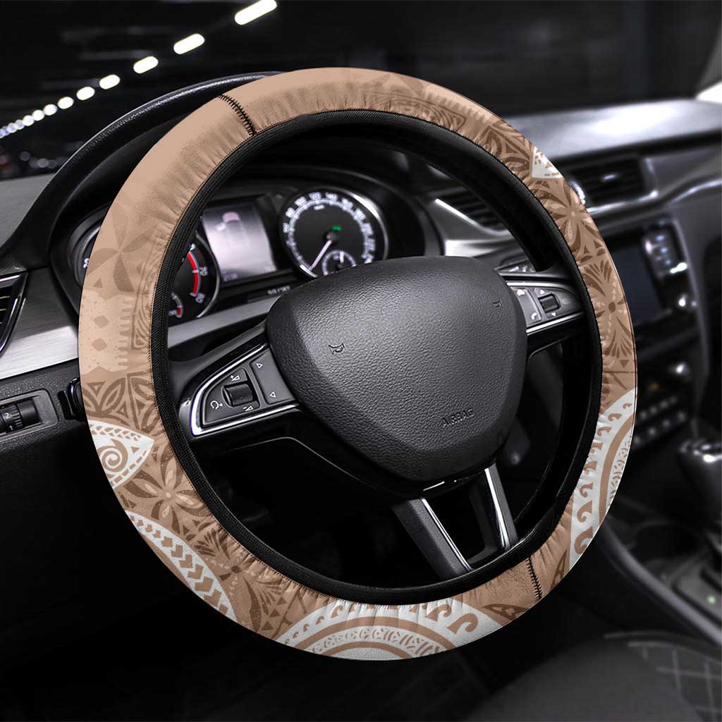 Polynesian Steering Wheel Cover Tropical Santa - Plumeria Beige Vintage LT7 Universal Fit Beige - Polynesian Pride
