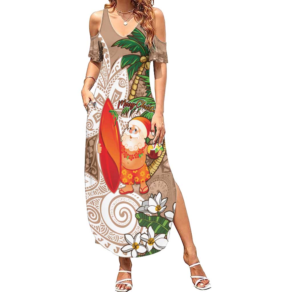 Polynesian Summer Maxi Dress Tropical Santa - Plumeria Beige Vintage LT7 Women Beige - Polynesian Pride