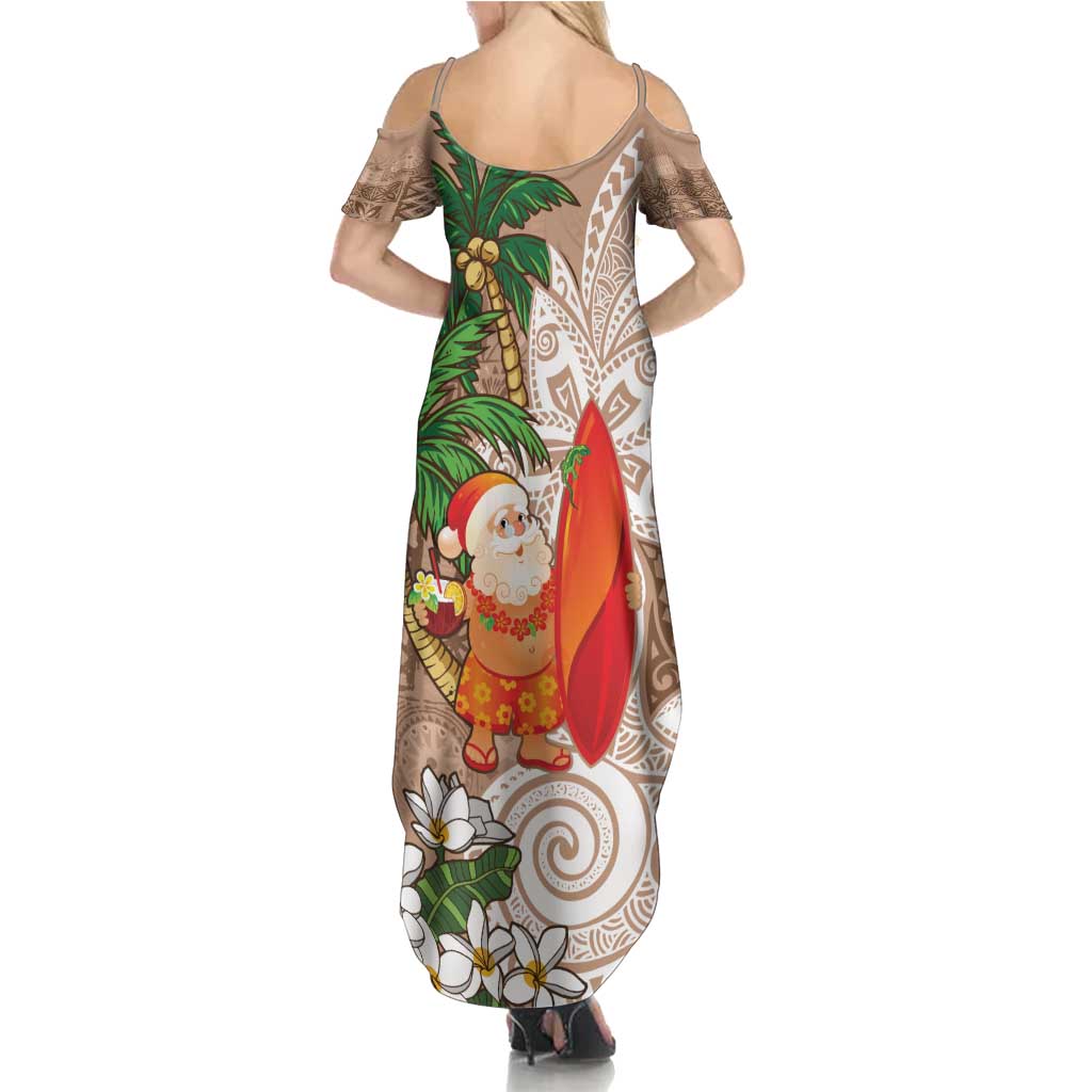Polynesian Summer Maxi Dress Tropical Santa - Plumeria Beige Vintage LT7 - Polynesian Pride