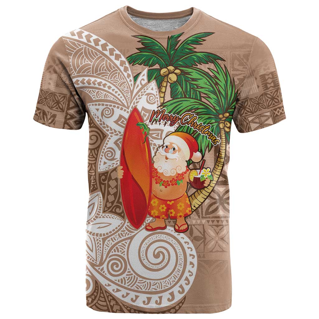 Polynesian T Shirt Tropical Santa - Plumeria Beige Vintage LT7 Beige - Polynesian Pride
