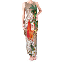 Polynesian Tank Maxi Dress Tropical Santa - Plumeria Beige Vintage LT7 Women Beige - Polynesian Pride