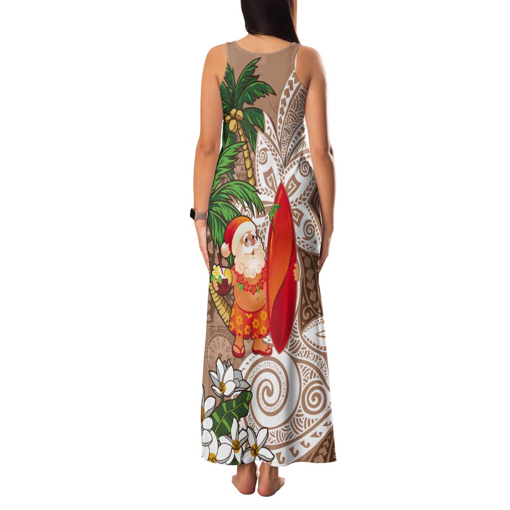 Polynesian Tank Maxi Dress Tropical Santa - Plumeria Beige Vintage LT7 - Polynesian Pride