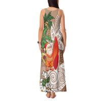 Polynesian Tank Maxi Dress Tropical Santa - Plumeria Beige Vintage LT7 - Polynesian Pride