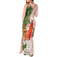 Polynesian Tank Maxi Dress Tropical Santa - Plumeria Beige Vintage LT7 - Polynesian Pride