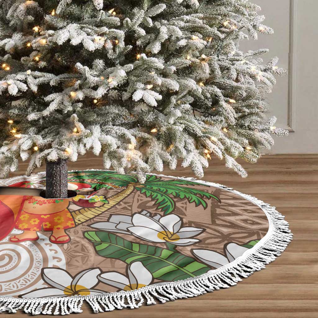 Polynesian Tree Skirt Tropical Santa - Plumeria Beige Vintage