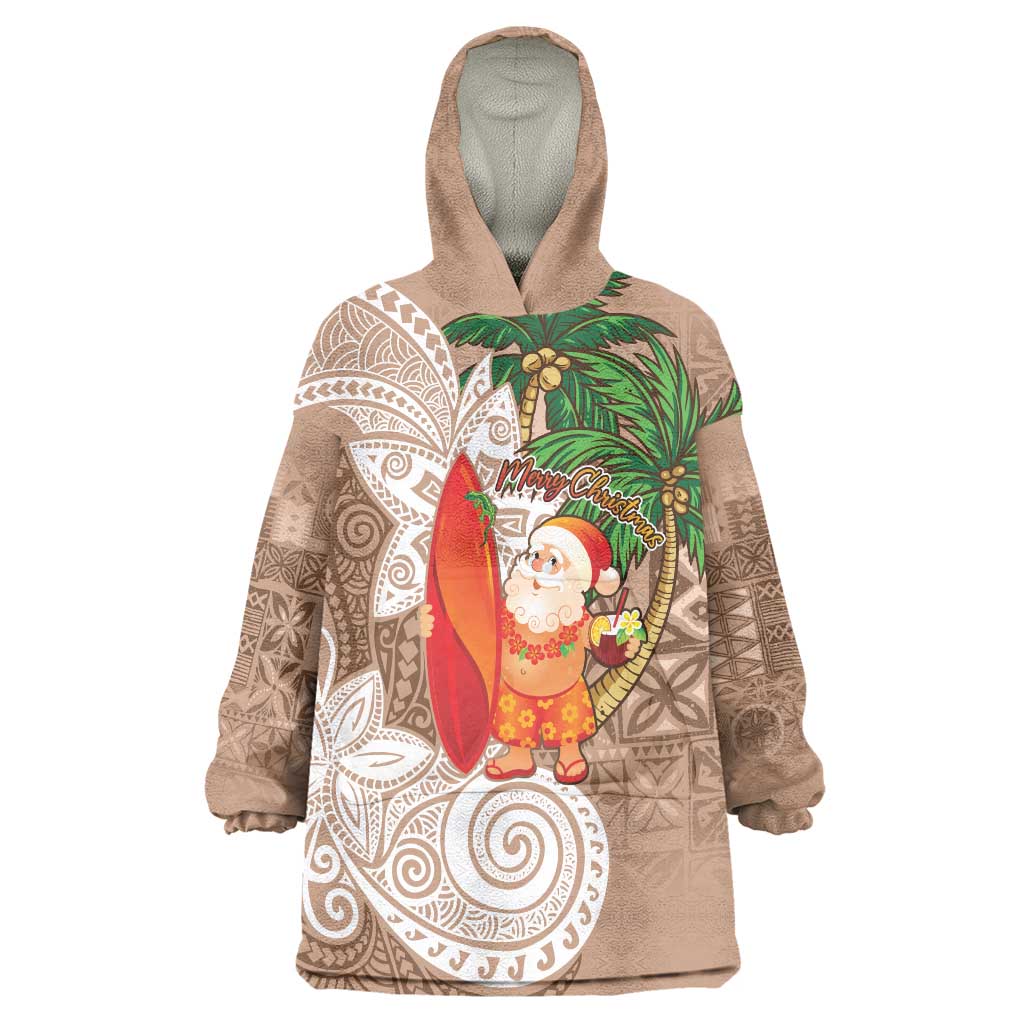 Polynesian Wearable Blanket Hoodie Tropical Santa - Plumeria Beige Vintage