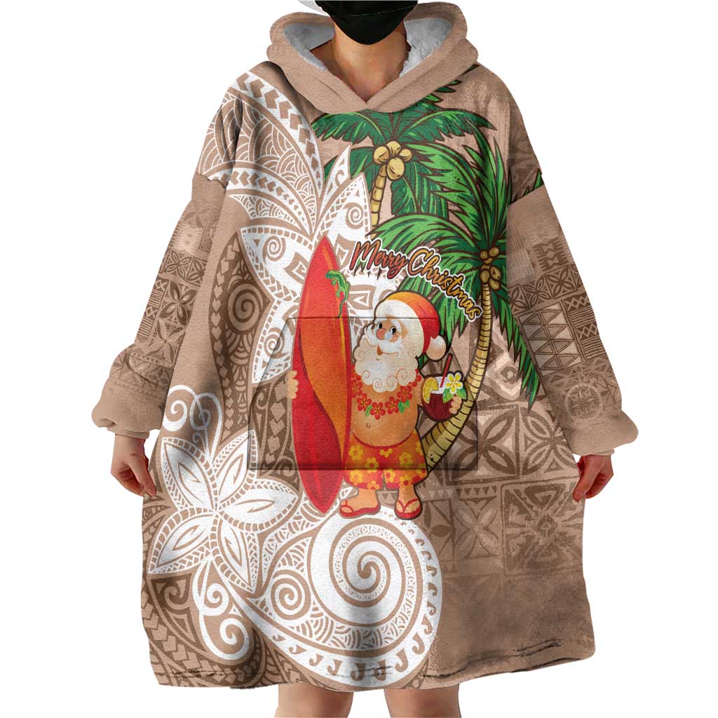 Polynesian Wearable Blanket Hoodie Tropical Santa - Plumeria Beige Vintage LT7 - Polynesian Pride