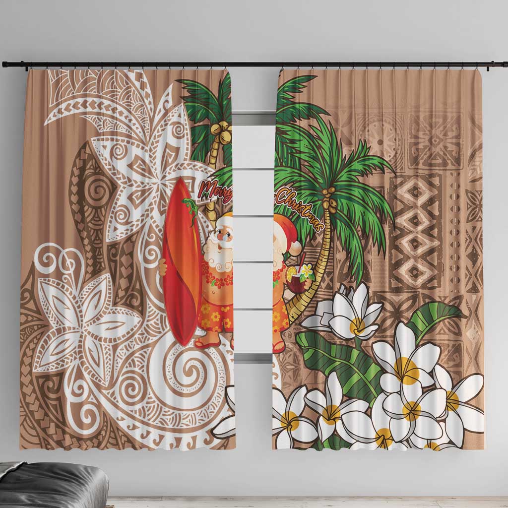 Polynesian Window Curtain Tropical Santa - Plumeria Beige Vintage