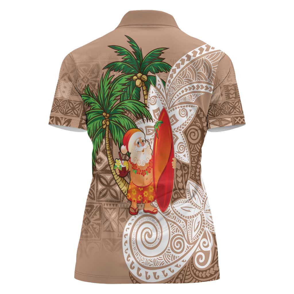 Polynesian Women Polo Shirt Tropical Santa - Plumeria Beige Vintage