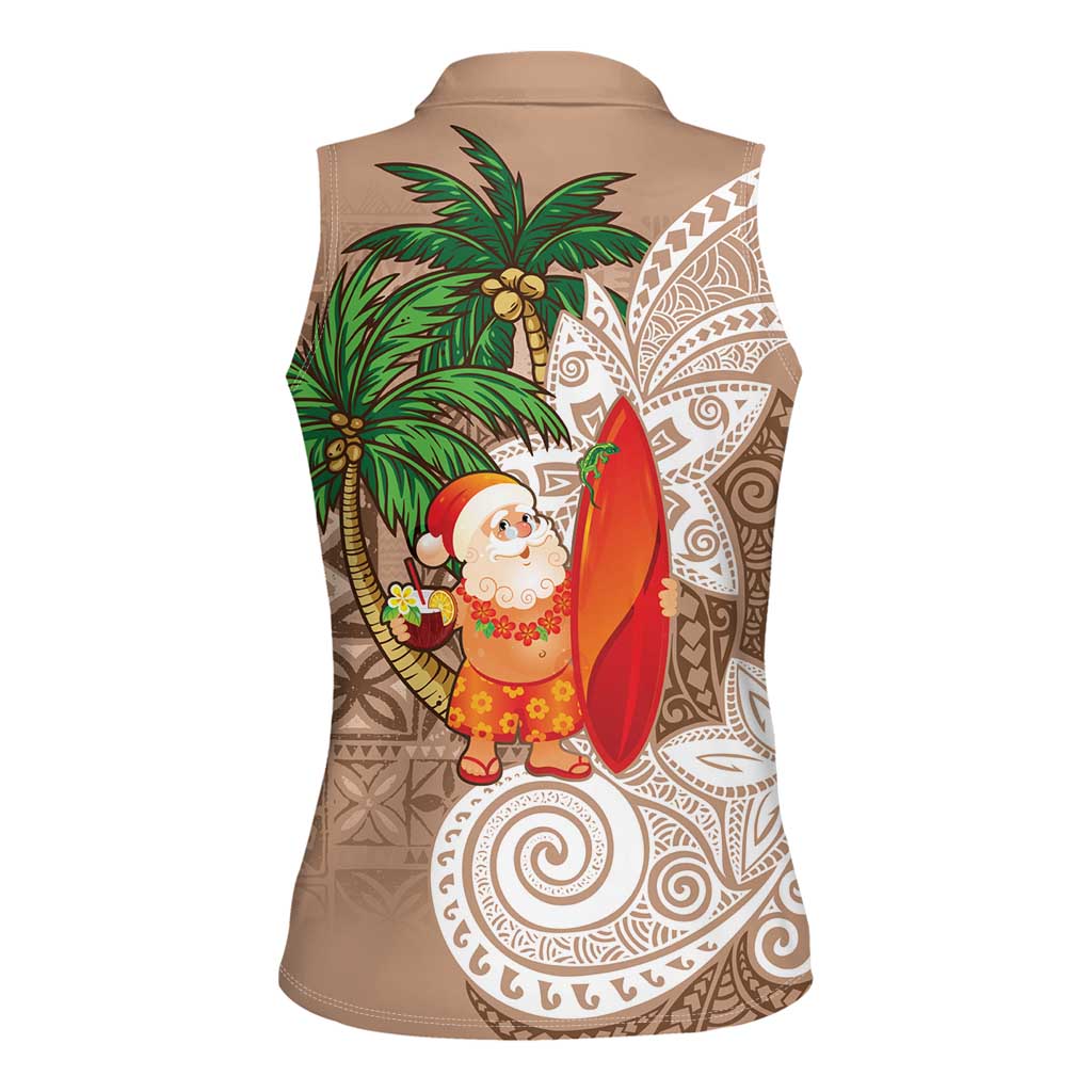 Polynesian Women Sleeveless Polo Shirt Tropical Santa - Plumeria Beige Vintage
