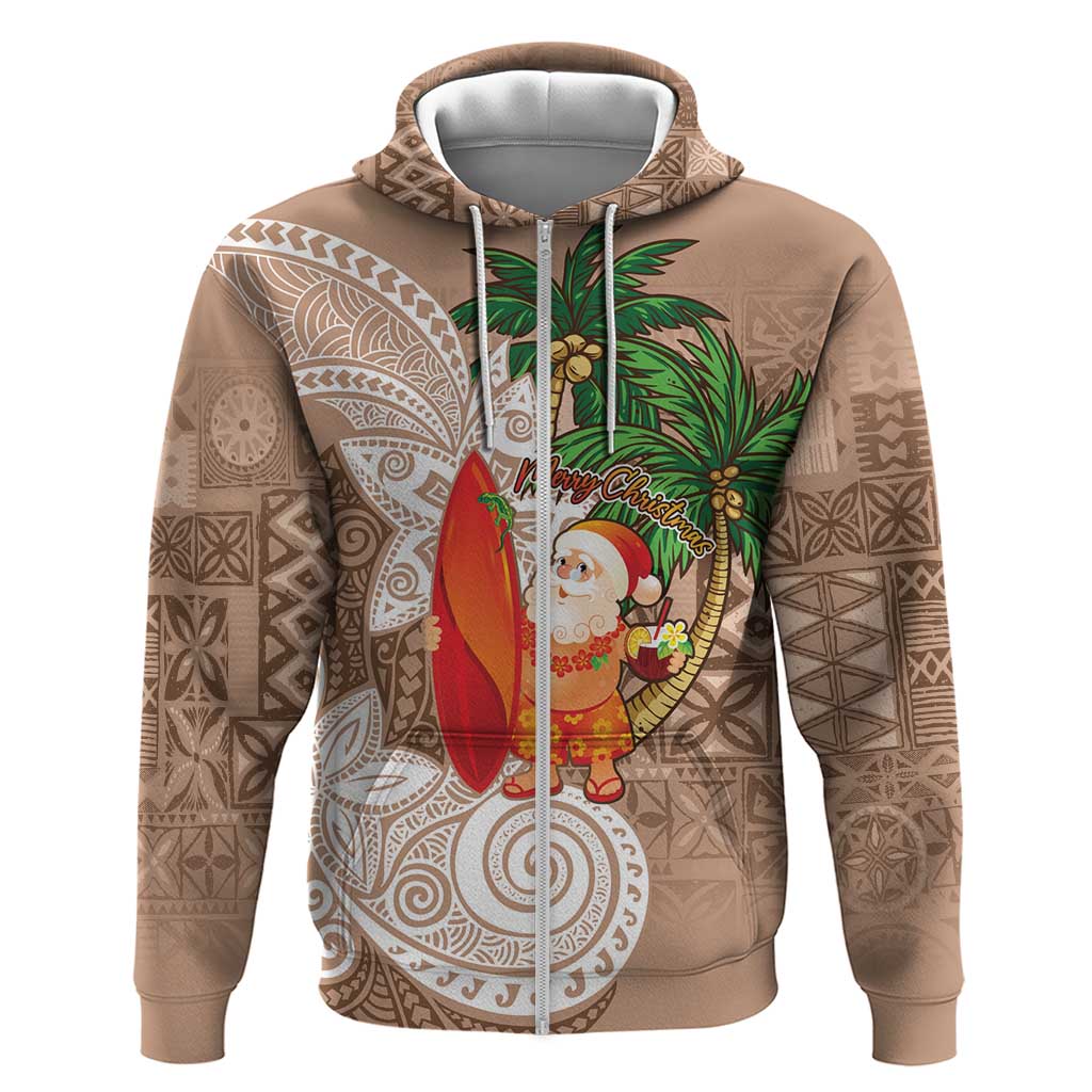 Polynesian Zip Hoodie Tropical Santa - Plumeria Beige Vintage