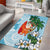 Polynesian Area Rug Tropical Santa - Plumeria Turquoise Vintage