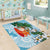 Polynesian Area Rug Tropical Santa - Plumeria Turquoise Vintage