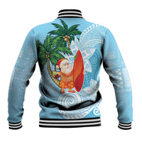 Polynesian Baseball Jacket Tropical Santa - Plumeria Turquoise Vintage LT7 - Polynesian Pride