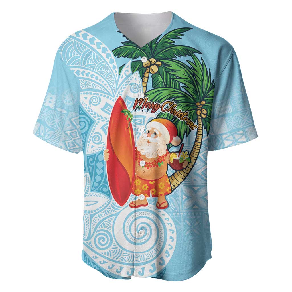 Polynesian Baseball Jersey Tropical Santa - Plumeria Turquoise Vintage