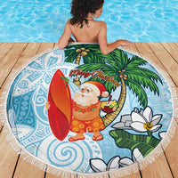 Polynesian Beach Blanket Tropical Santa - Plumeria Turquoise Vintage LT7 - Polynesian Pride